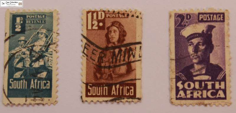 South Africa 1/2D, 1 1/2D, 2D (Penny) 3 x 1942 Stamps Infantry-Air Force-Navy Eng (Scott 90,92,93)