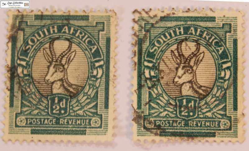 South Africa 2 x  1/2 Penny 1926 Springbok Stamp (Scott 23)