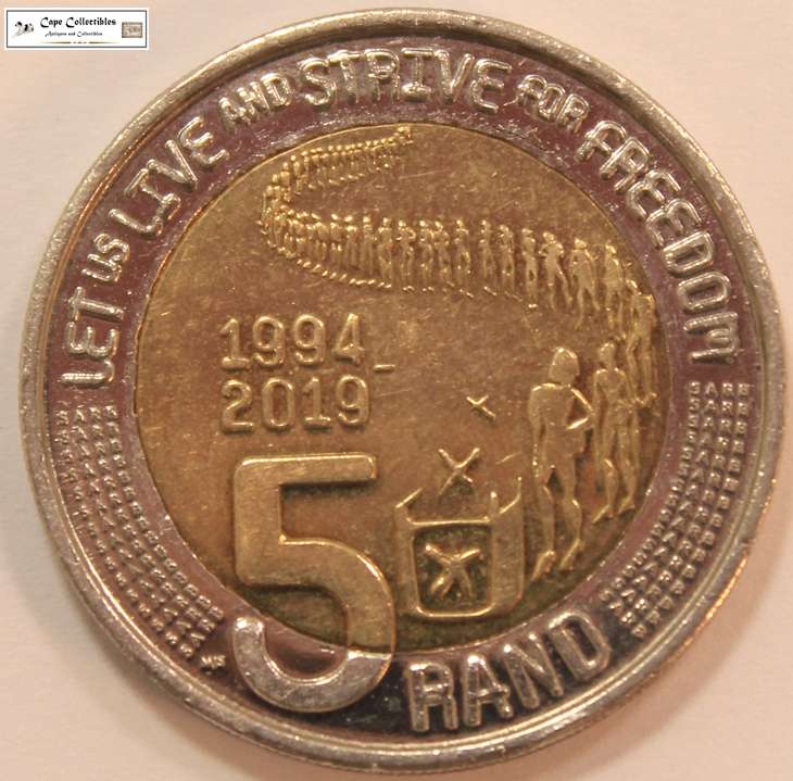 South Africa 5 Rand Coin 2019 25 Years Constitutional Democracy Circulated.
