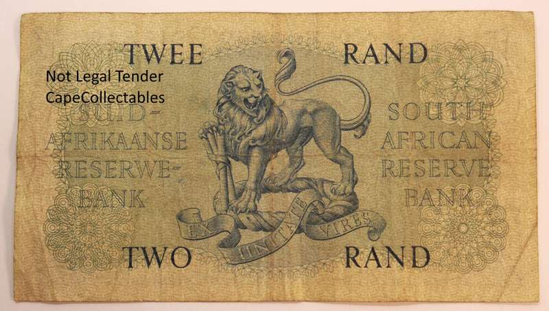South Africa 2 Rand Bank Note JVR Watermark G Rissik 1962 Fine