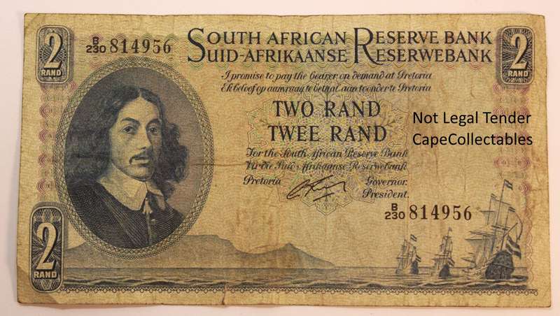 South Africa 2 Rand Bank Note JVR Watermark G Rissik 1962 Fine