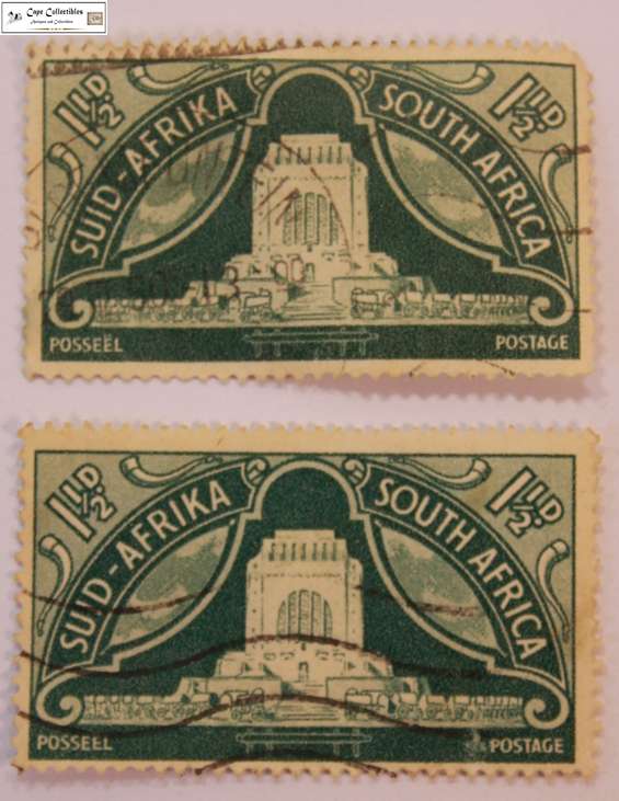 South Africa 2 x  1 1/2D (Penny) 1949 Voortrekker Monument Stamp (Scott 113)