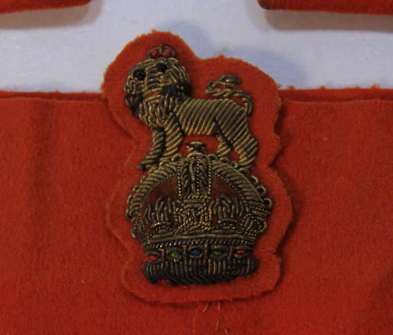 Set of WW2 UDF Lt Col Gorget Tabs and Lt Colonel Cap Badge on Red Ribbon