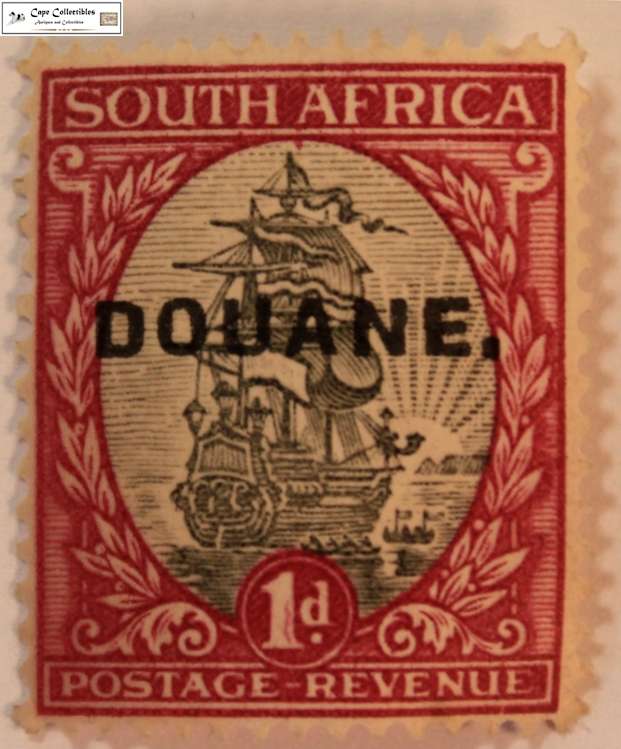 South Africa 1 Penny 1951 Drommedaris Stamp Douane Overstamp (Scott 50)