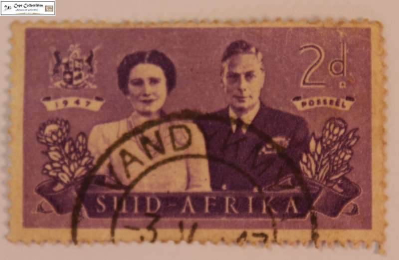 South Africa 2 Pence 1947 George VI and Queen Elizabeth SA Visit Stamp  (Scott 104)