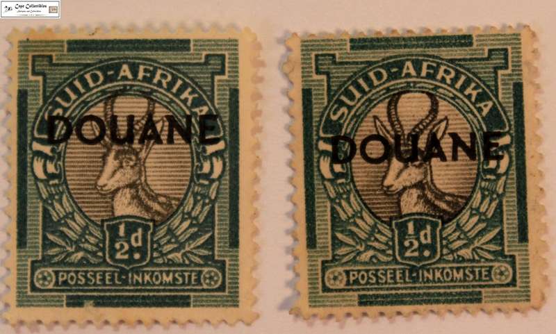 South Africa 2 x 1/2 Penny 1943 Springbok Stamp Douane Overstamp (Scott 98)