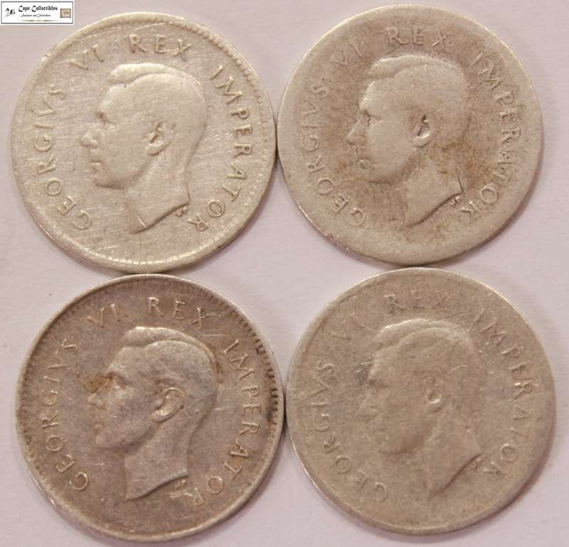 South Africa 3 Pence 1941 x4 Coins (Four Coins) Circulated