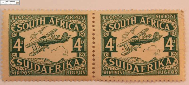 South Africa Pair 4 Cents 1929 De Havilland D.H.60 Cirrus Moth Air Post Stamp (SG 40)