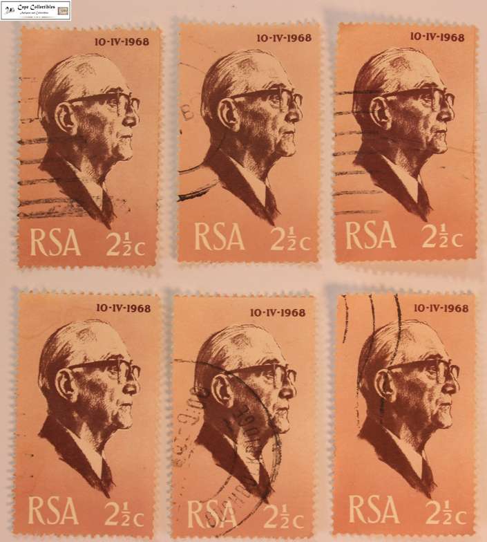 South Africa 2 1/2 Cent 1968 President Jim Fouche (Six) Stamps (Scott 345)
