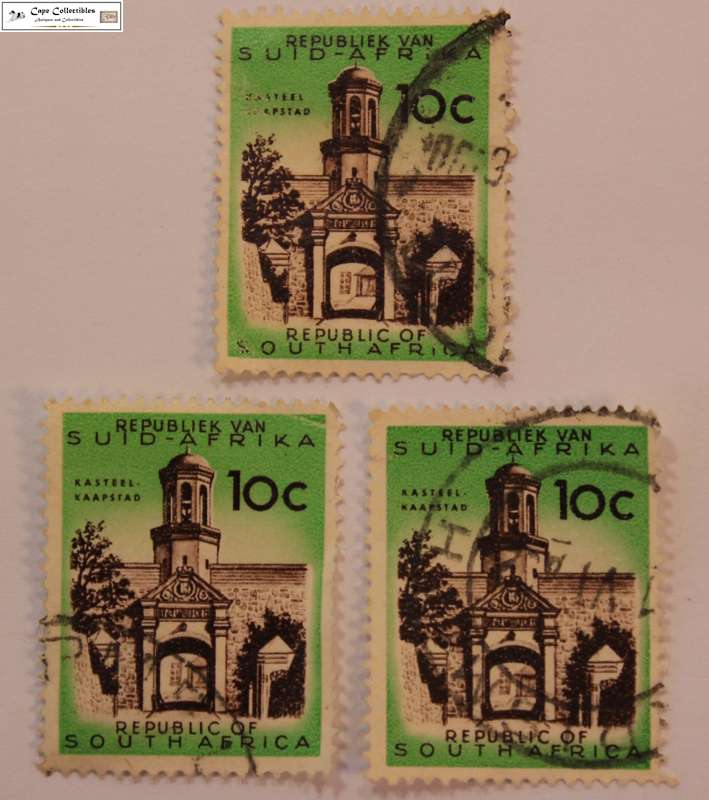 South Africa 3 x 10 Cent 1961 Cape Town Castle Entrance Stamps (Scott 337)