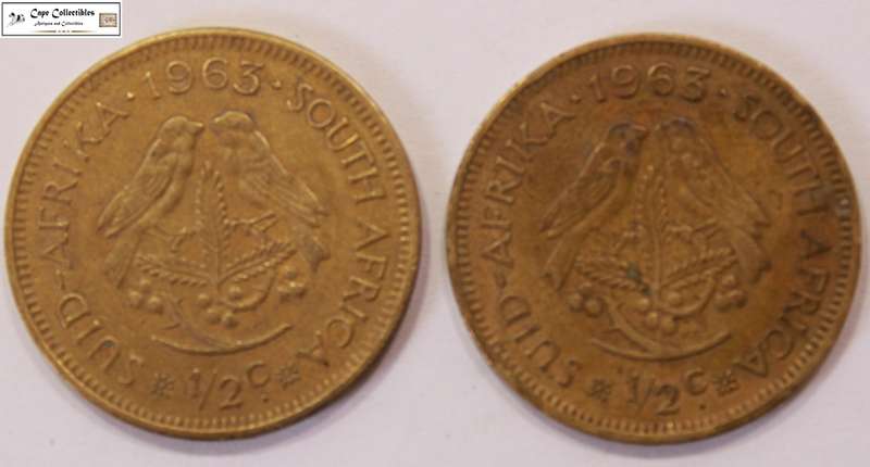 South Africa 1/2 Cent 1963 x 2 (Two Coins) Circulated