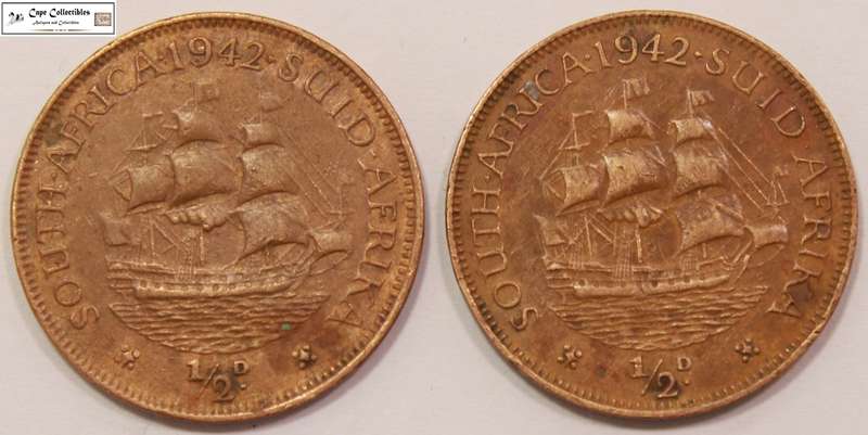 South Africa 1/2 Penny 1942 x 2 Coins (Two Coins) Circulated