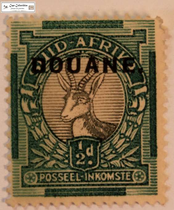 South Africa 1/2 Penny 1937 Springbok Stamp Douane Overstamp (Scott 45)