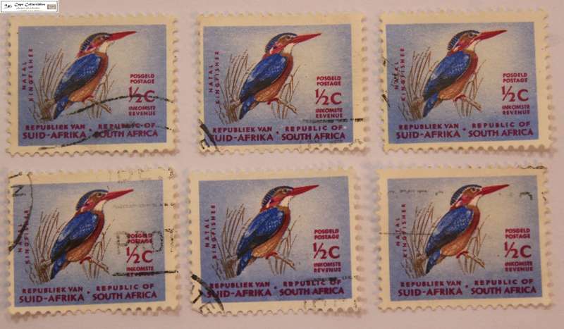 South Africa 6 x 1/2 Cent 1961 Natal Kingfisher Stamps (Scott 326)