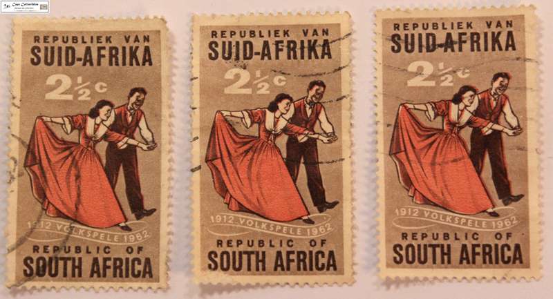 South Africa 3 x 2 1/2 Cent 1962 Volkspele Stamps (Scott 281)