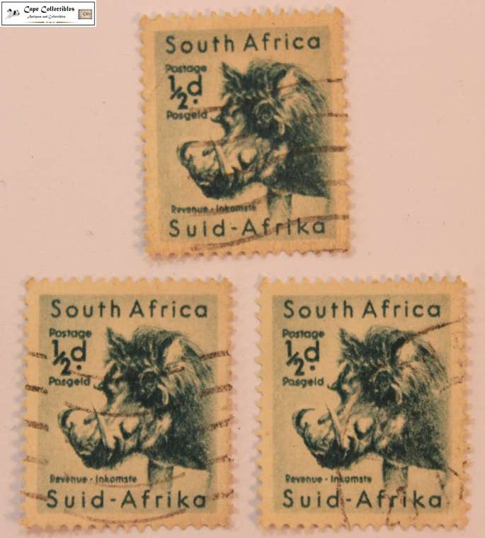 South Africa 3 x 1/2 Pence 1954 Warthog Stamps (Scott 221)