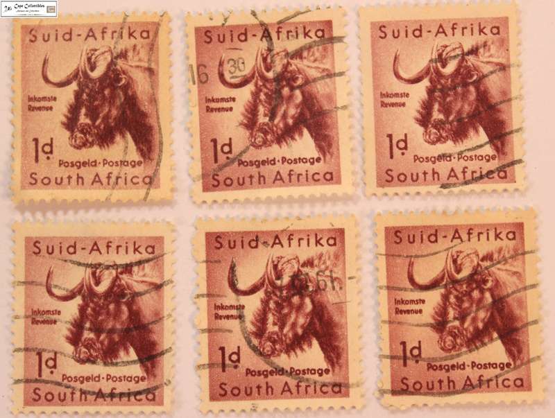 South Africa 6 x 1 Pence 1954 Wildebeest Stamps (Scott 222)
