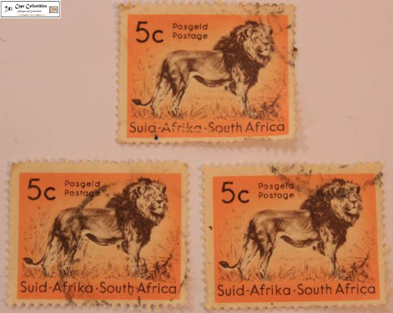 South Africa 3 x 5 Cents 1961 Lion Stamps (Scott 247)