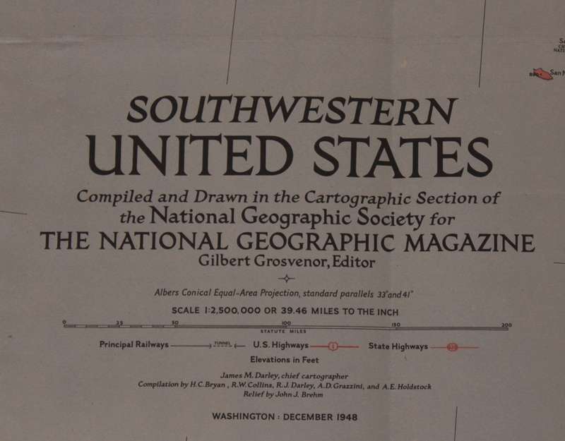 National Geographic Folded Map of The South Western United States December 1948