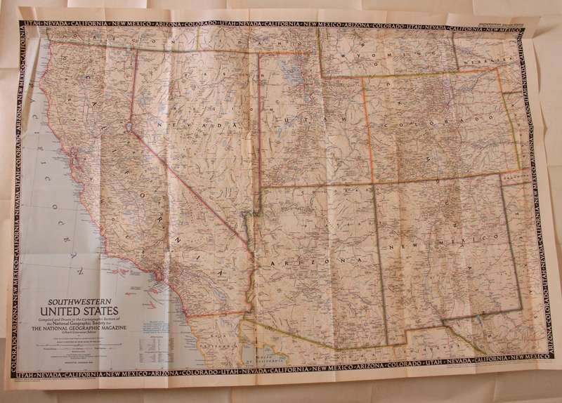 National Geographic Folded Map of The South Western United States December 1948