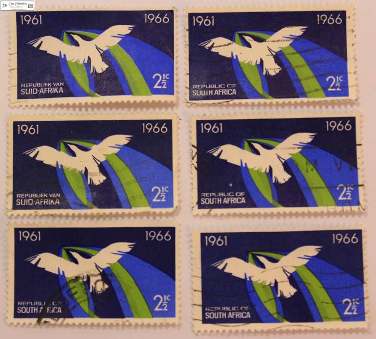 South Africa 6 x 2 1/2 Cent 1966 Flying Bird of Freedom Stamps (Scott 311)