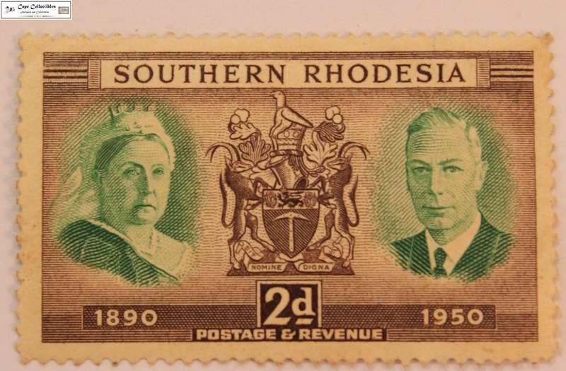 Southern Rhodesia 2 Pence 1950 60th Anniversary Rhodesia Stamp (Scott 73)