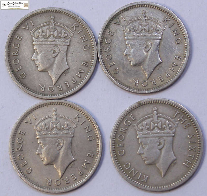 Southern Rhodesia 3 Pence 3x 1947 & 1x 1948 (Four Coins) Circulated.