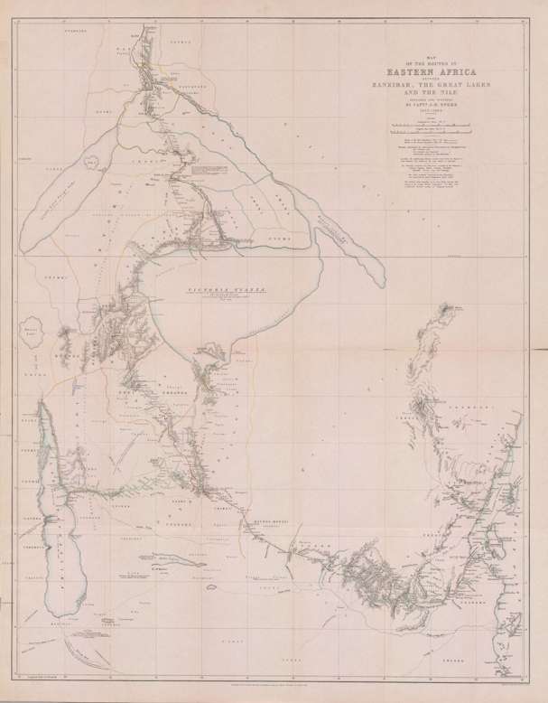 Zanzibar, Great Lakes and The Nile Map by Captain J H Speke 1857-1863 Digital Map Digital Download