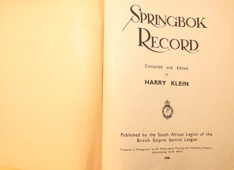 Springbok Record Compiled and Edited By Harry Klein Hardcover Book