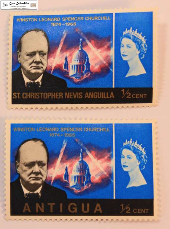 2x 1/2 Cent 1966 Stamps Antigua & St. Christopher Nevis Anguilla Churchill Stamp (Scott 157/167)
