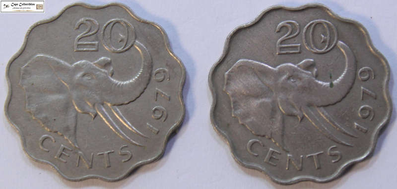 Swaziland 2 x 20 Cent 1979 Coins King Sobhuza II Circulated