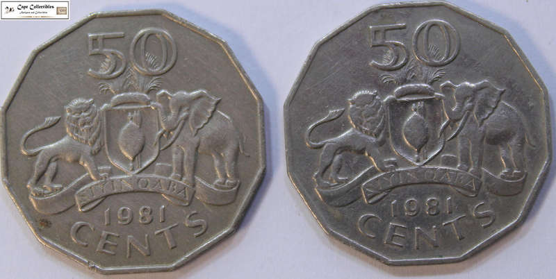 Swaziland 2 x 1981 50 Cents King Sobhuza II Coins Circulated