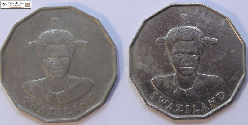 Swaziland 2 x 50 Cents Coins 1986 & 1993 King Mswati III Circulated