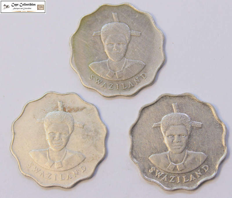 Swaziland 3 x 5 Cents Coins 1986 & 1992 King Mswati III Circulated