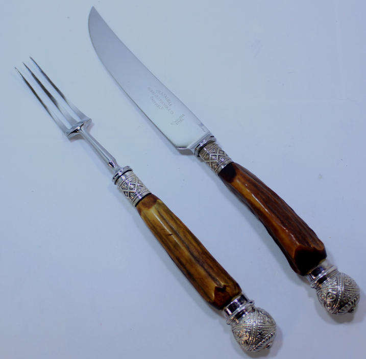 Trafalgar Steak Knives & Forks by Harrison Fisher & Co, S/Steel and Horn Handles In Case