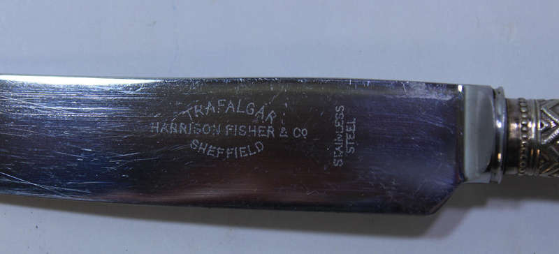 Trafalgar Steak Knives & Forks by Harrison Fisher & Co, S/Steel and Horn Handles In Case