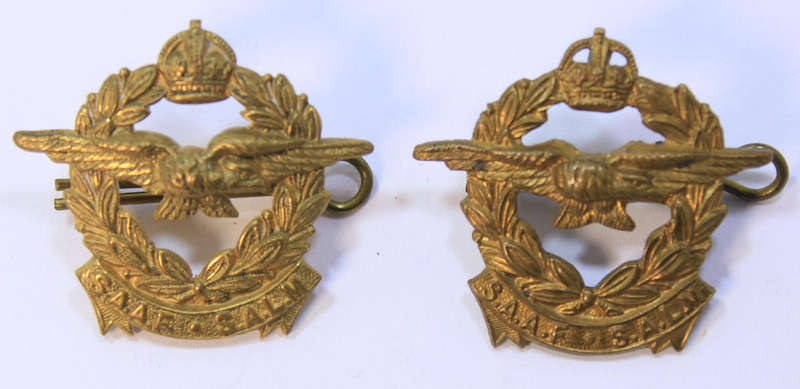WW2 South African Air Force Pilots Gilt Brass Cap Badges SAAF SALM