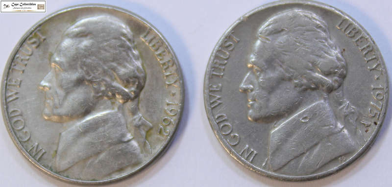 United States Of America 5 Cents 1962 & 1975 (Two Coins) "Jefferson Nickel" Circulated
