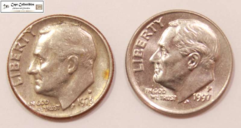 United States of America 1 Dime 1976 and 1997 Roosevelt Coin (Two Coins) Circulated