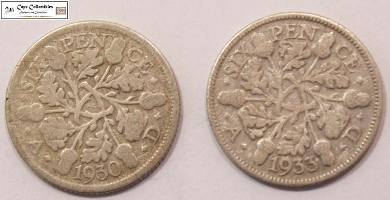 United Kingdom 6 Pence 1930 & 1933 Coins (Two Coins) Circulated