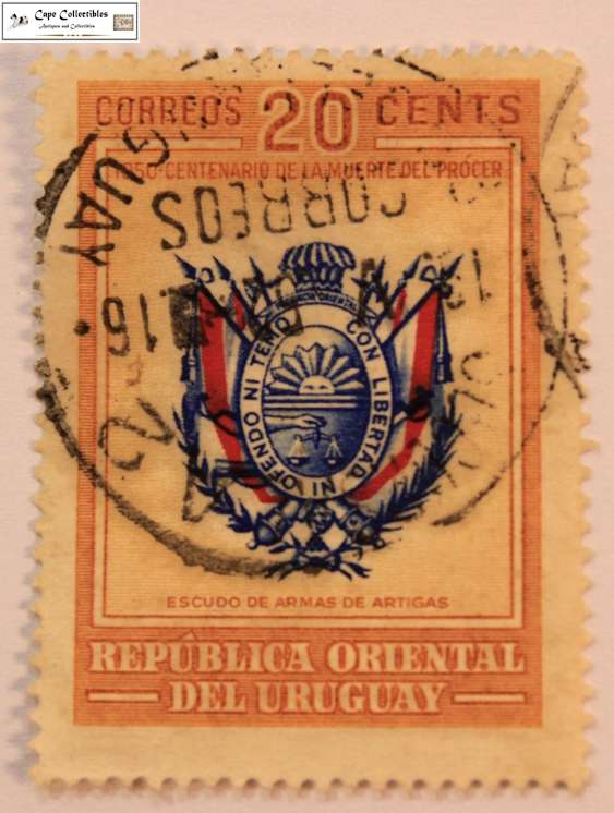 Uruguay 20 Cents 1952 Correos Gen Artigas Arms Stamp (Scott 595)