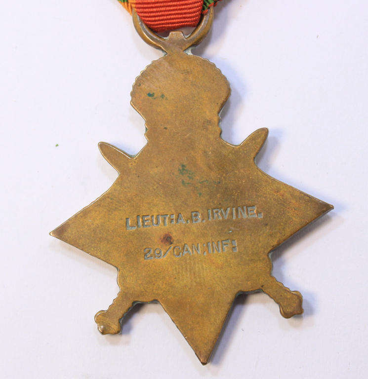 WW1 1914-1915 Star Medal Lt Irvine 29 Can Inf (Not Original Ribbon.)
