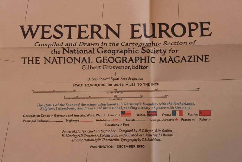 National Geographic Folded Map of Western Europe December 1950.