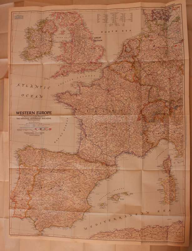 National Geographic Folded Map of Western Europe December 1950.