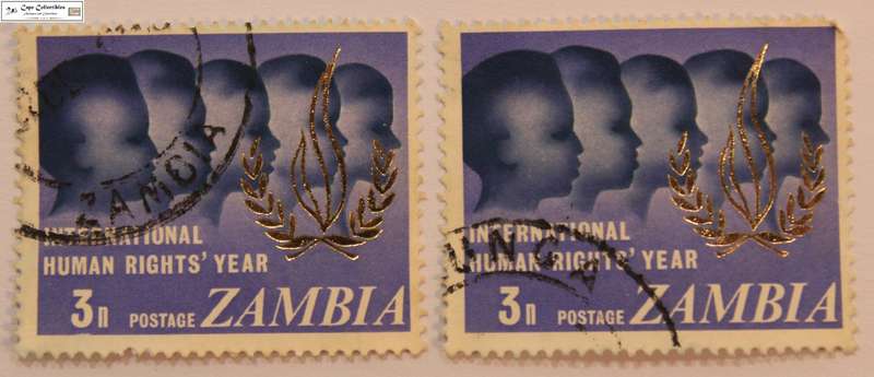 Zambia 2 x 5 Ngwee 1968 International Human Rights Year Stamp (Scott 52)