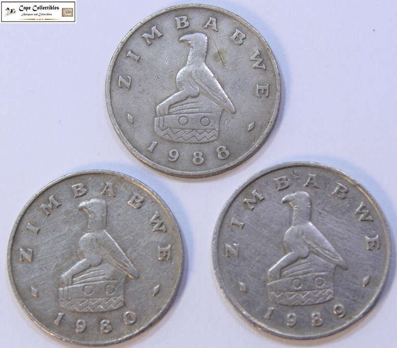 Zimbabwe 1980, 1988 & 1989 20 Cent (Three Coins) Circulated