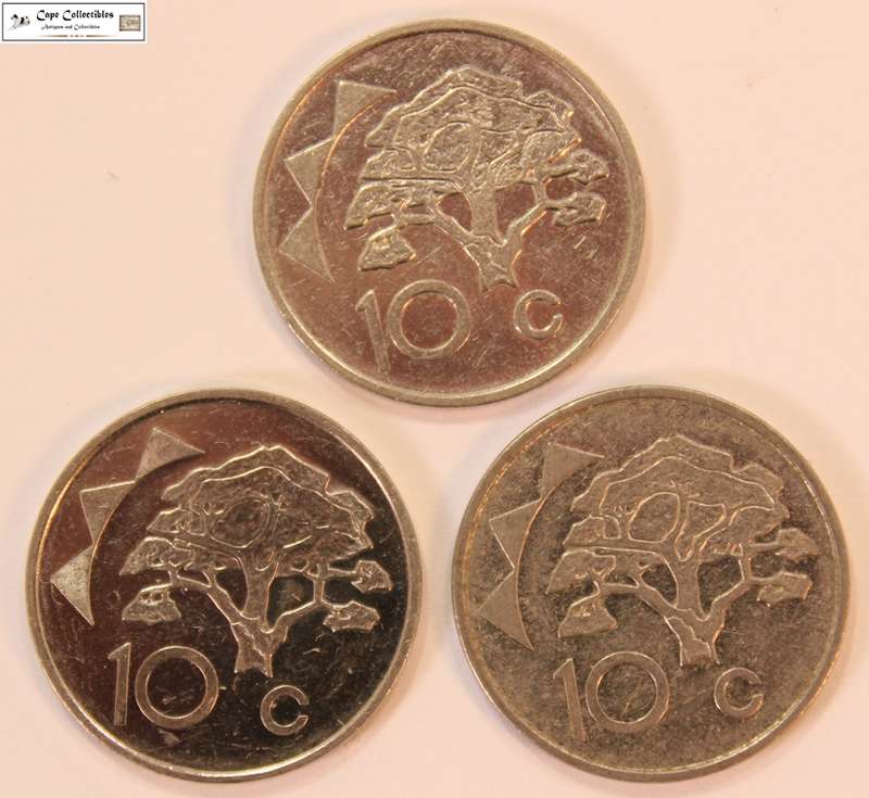 Namibia 1993 10 Cent Coin (Three Coins) Circulated