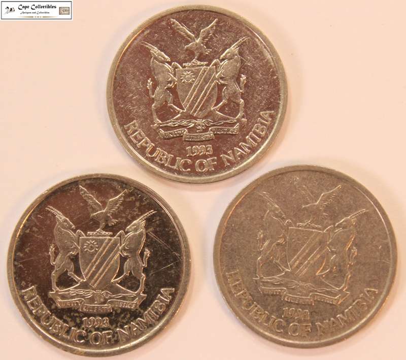 Namibia 1993 10 Cent Coin (Three Coins) Circulated