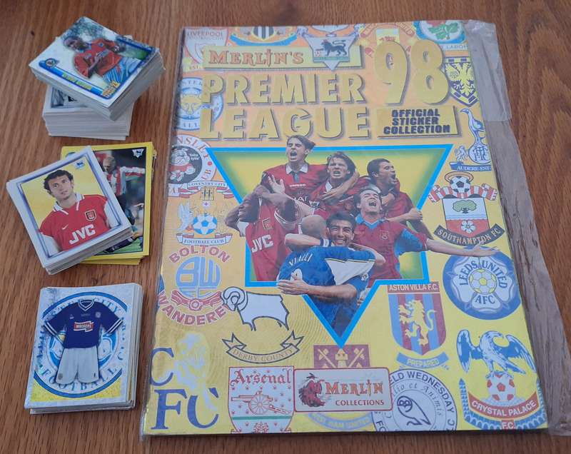 1998 Merlin Premier League Football Sticker Album with over 200x loose stickers