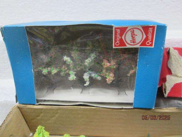 HO SCALE - VARIOUS TREES AND SCENERY MATERIAL (BEER BOX FULL)